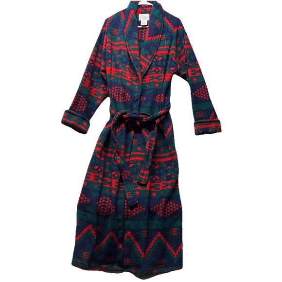 Vintage Cypress Aztec Southwestern Fleece Robe Bathrobe House Red Blue Sz Small - Picture 1 of 5